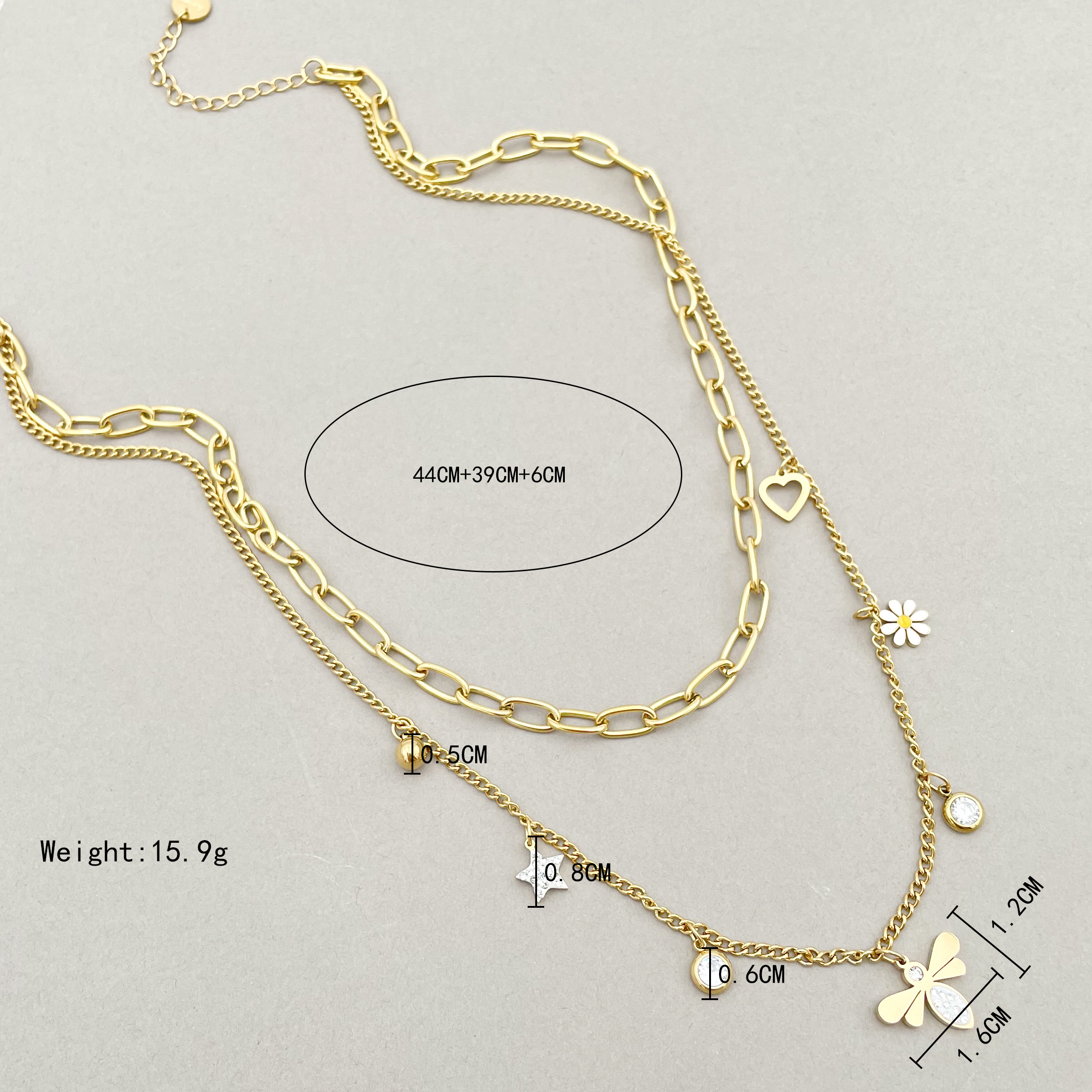304 Stainless Steel 14K Gold Plated Vacation Sweet Plating Inlay Bee Zircon Double Layer Necklaces display picture 2