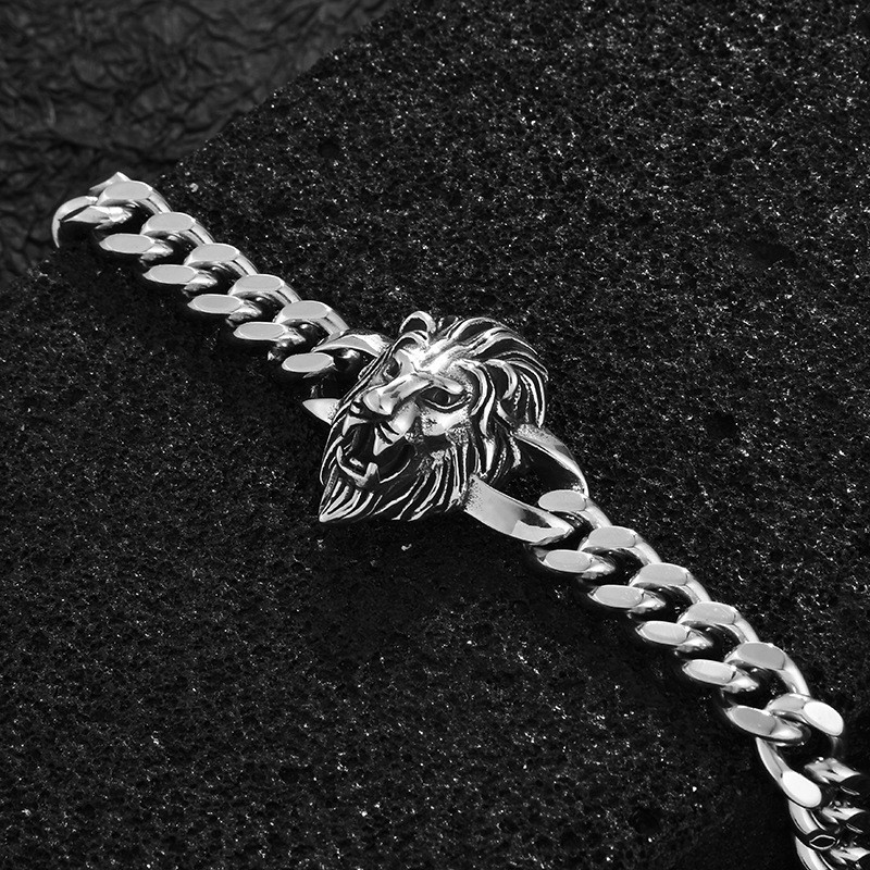 Hip Hop Retro Punk León Acero Inoxidable 304 Acero Titanio Barniz De Estufa Hombres Pulsera display picture 2