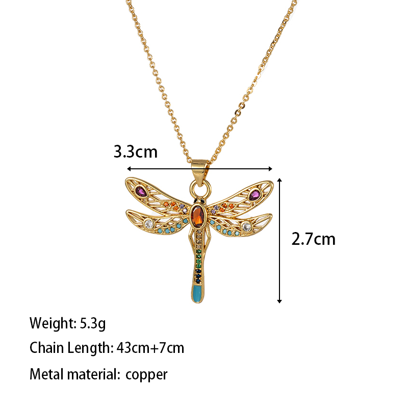 Copper Elegant Classical Romantic Plating Inlay Cross Dragonfly Zircon Pendant Necklace display picture 1