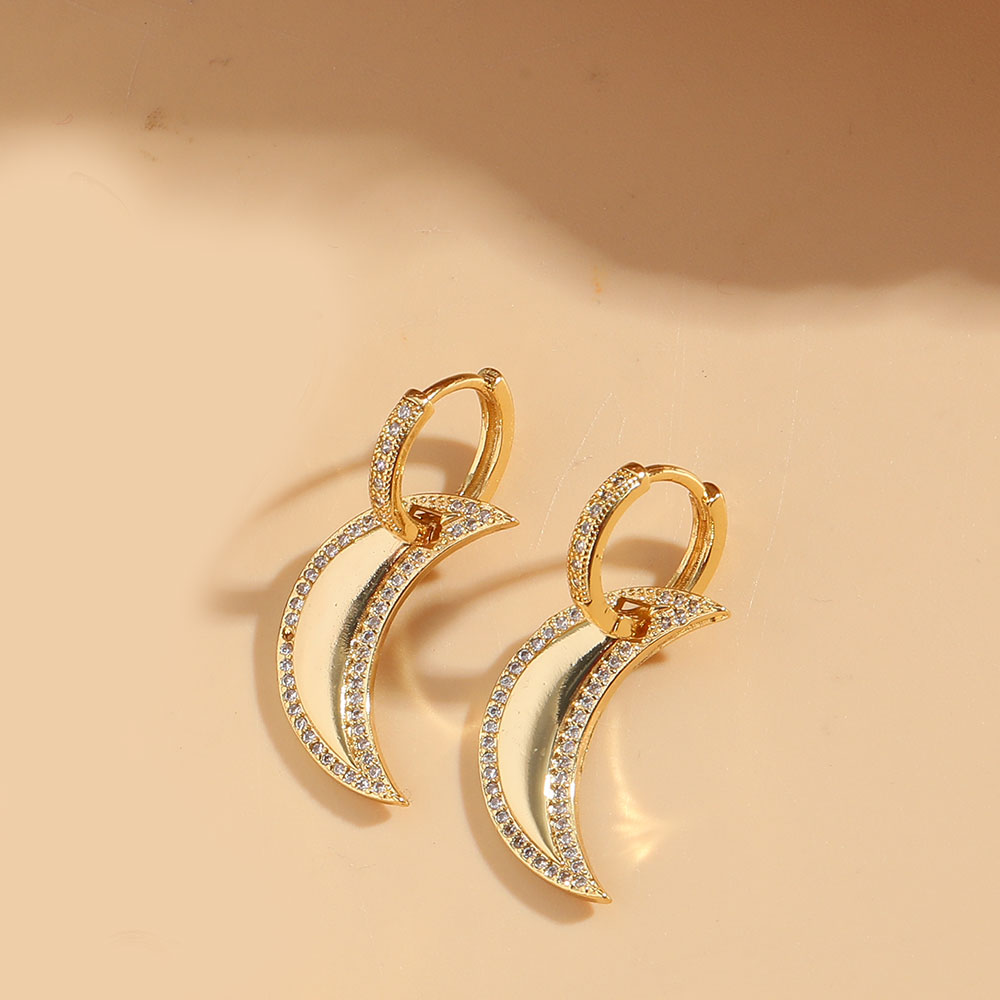 1 Pair Vintage Style Pentagram Moon Heart Shape Inlay Copper Zircon 14K Gold Plated Drop Earrings display picture 9