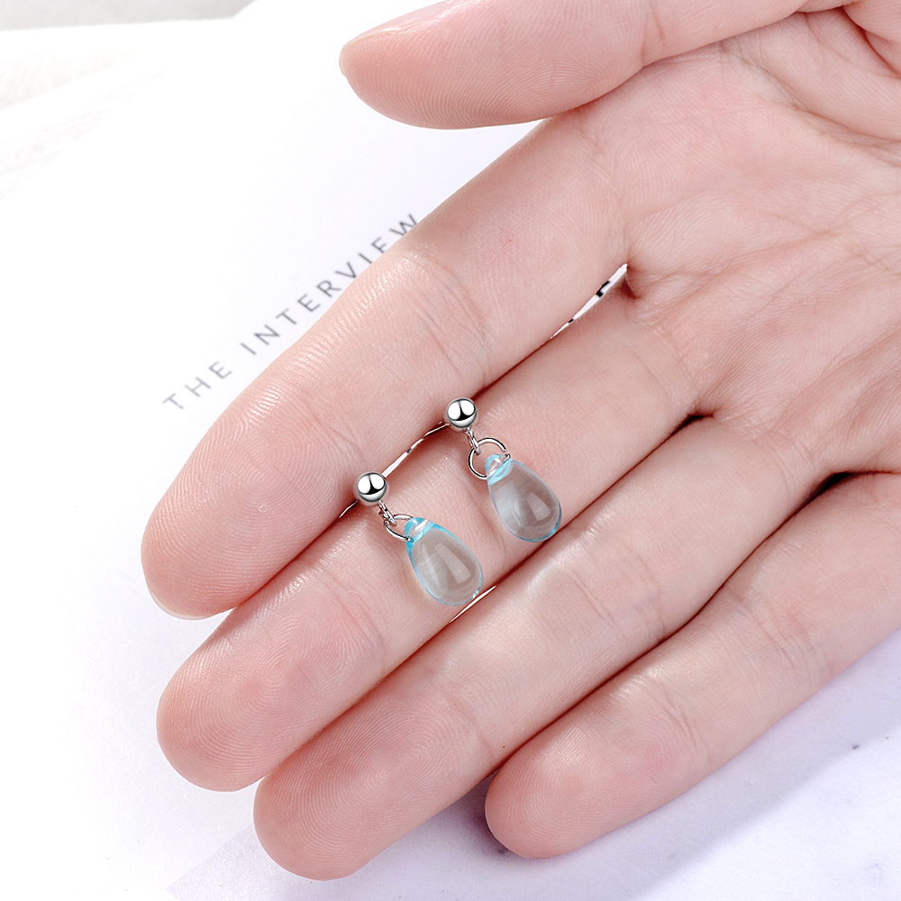 1 Pair Sweet Simple Style Water Droplets Glass Copper White Gold Plated Drop Earrings display picture 5
