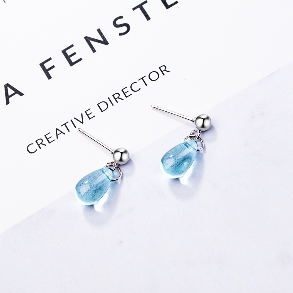 1 Pair Sweet Simple Style Water Droplets Glass Copper White Gold Plated Drop Earrings display picture 3