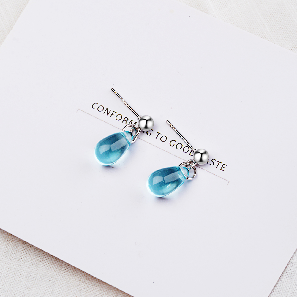 1 Pair Sweet Simple Style Water Droplets Glass Copper White Gold Plated Drop Earrings display picture 2