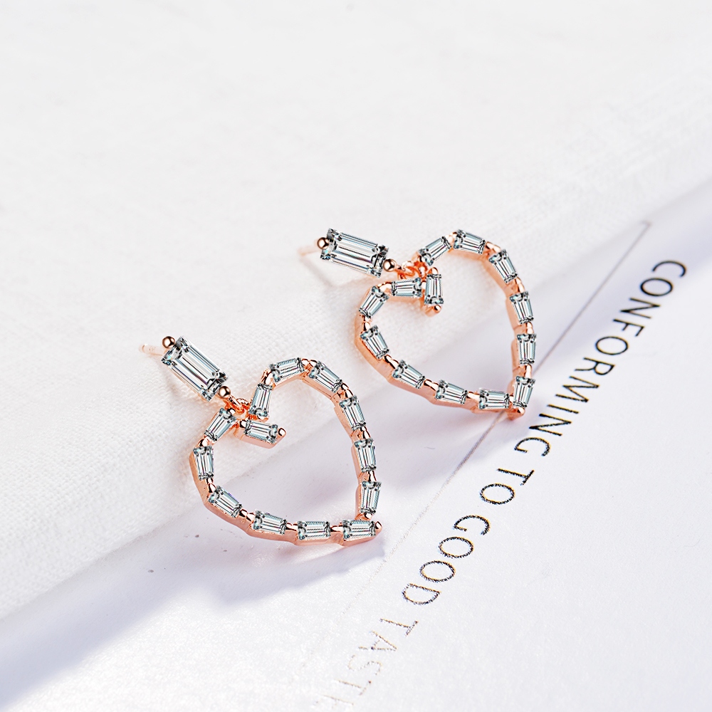1 Pair Sweet Simple Style Heart Shape Hollow Out Inlay Copper Zircon Drop Earrings display picture 5