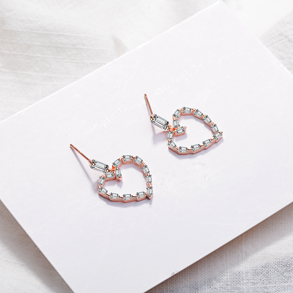 1 Pair Sweet Simple Style Heart Shape Hollow Out Inlay Copper Zircon Drop Earrings display picture 3