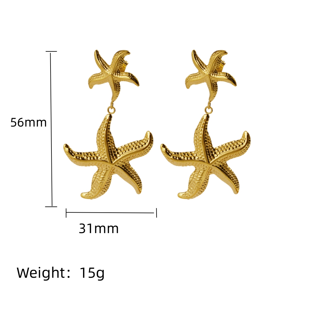 1 Pair Exaggerated Marine Style Starfish 304 Stainless Steel 18K Gold Plated Drop Earrings display picture 8