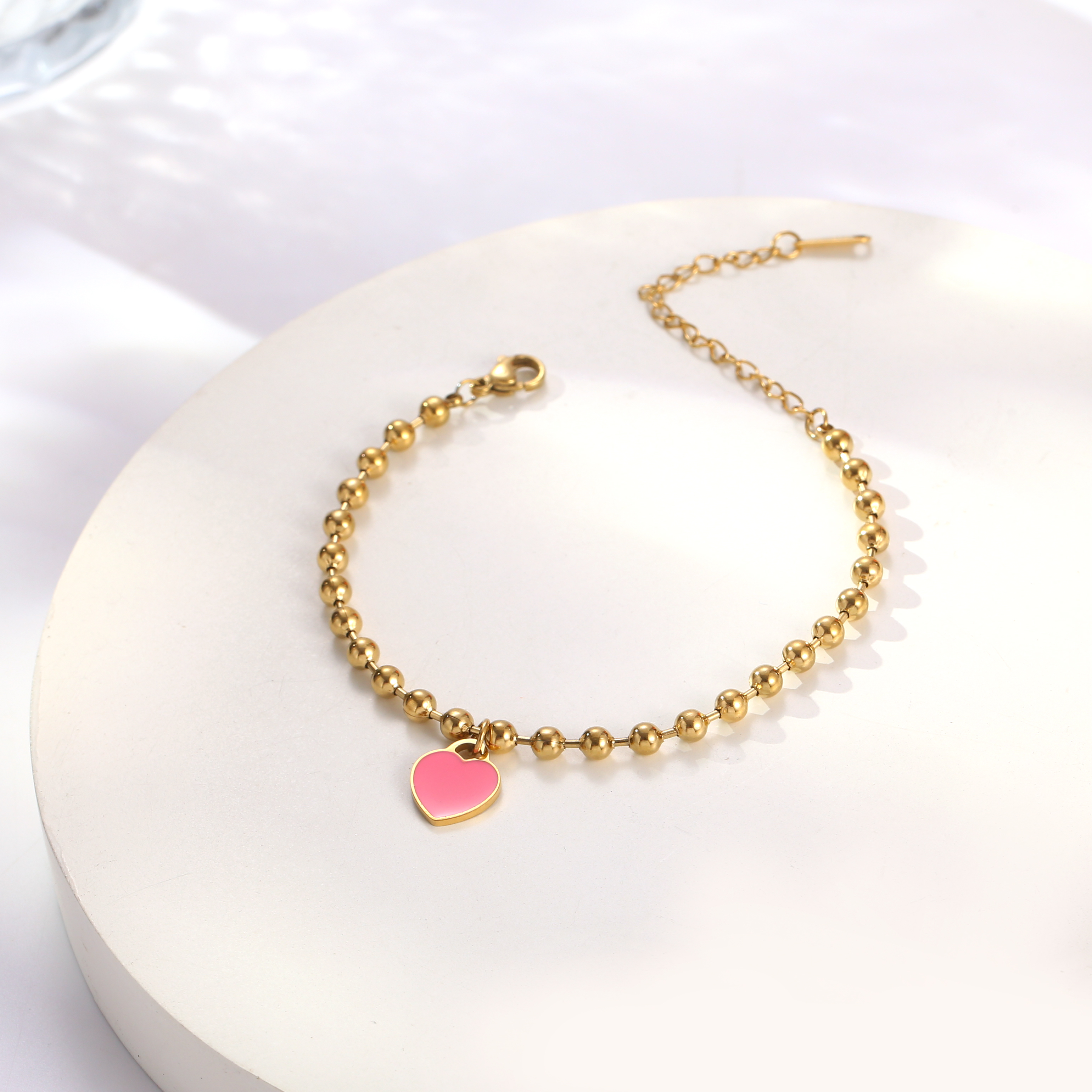 Estilo IG Dulce Forma De Corazón Acero Inoxidable 316 Chapados en oro de 18k Acrílico Pulsera Al Mayoreo display picture 6