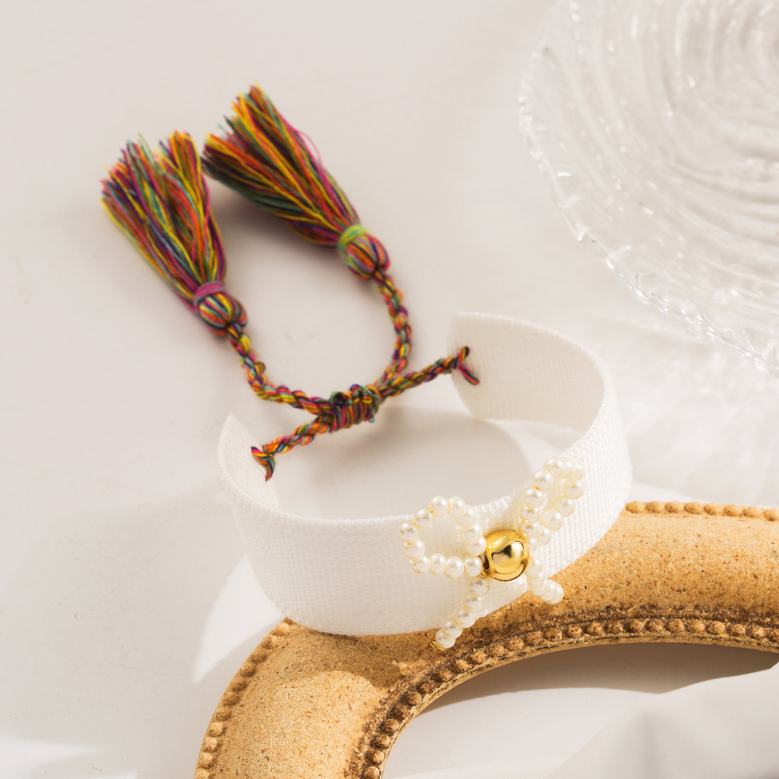 Style Simple Noeud D'Arc Chiffon Shell Perles Le Cuivre Perlé Tricot Femmes Bracelet display picture 2