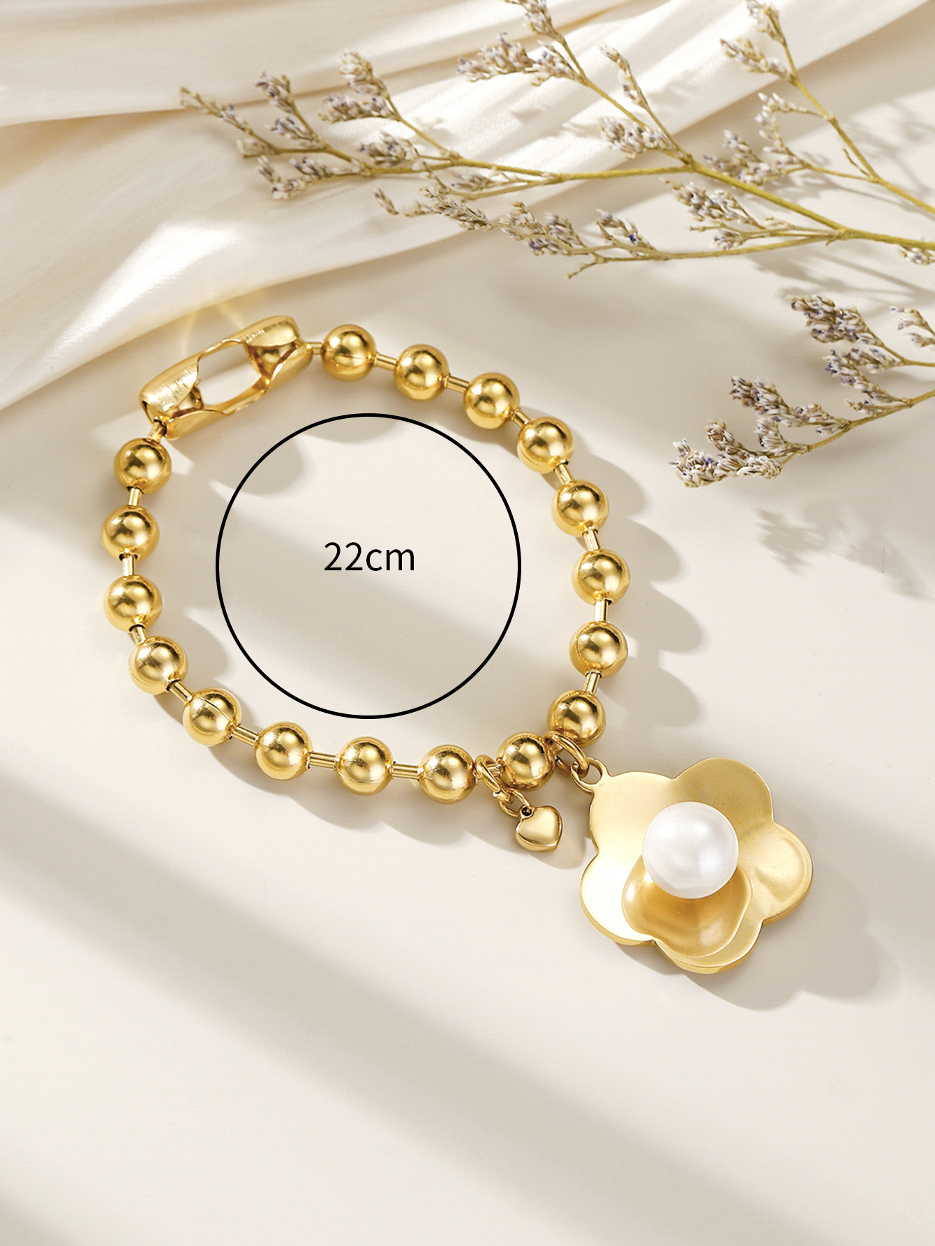 Edelstahl 304 24 Karat Vergoldet Süss Klassischer Stil Perlen Inlay Blume Perle Armbänder display picture 1