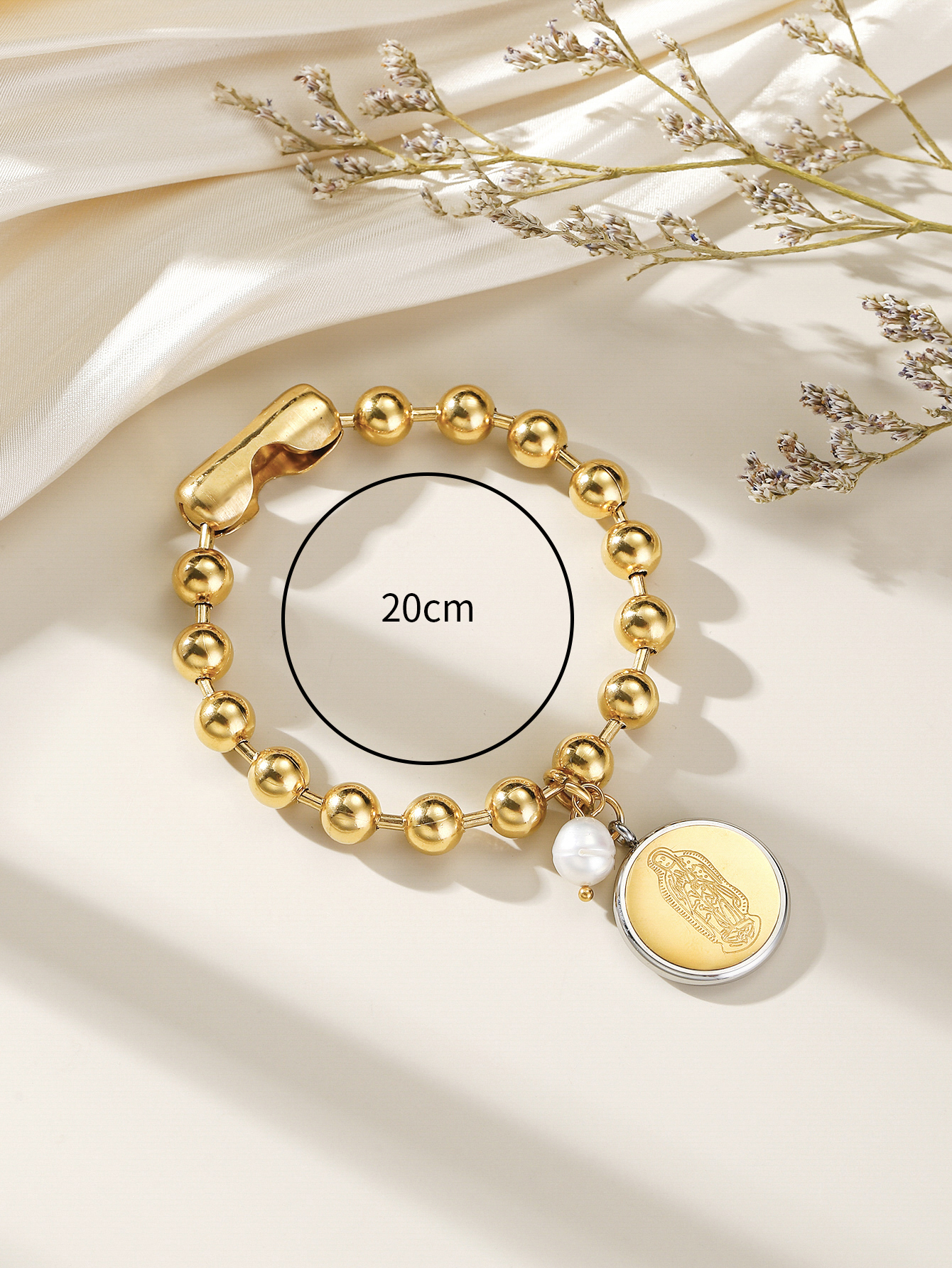 Edelstahl 304 24 Karat Vergoldet Süss Klassischer Stil Perlen Inlay Blume Perle Armbänder display picture 3