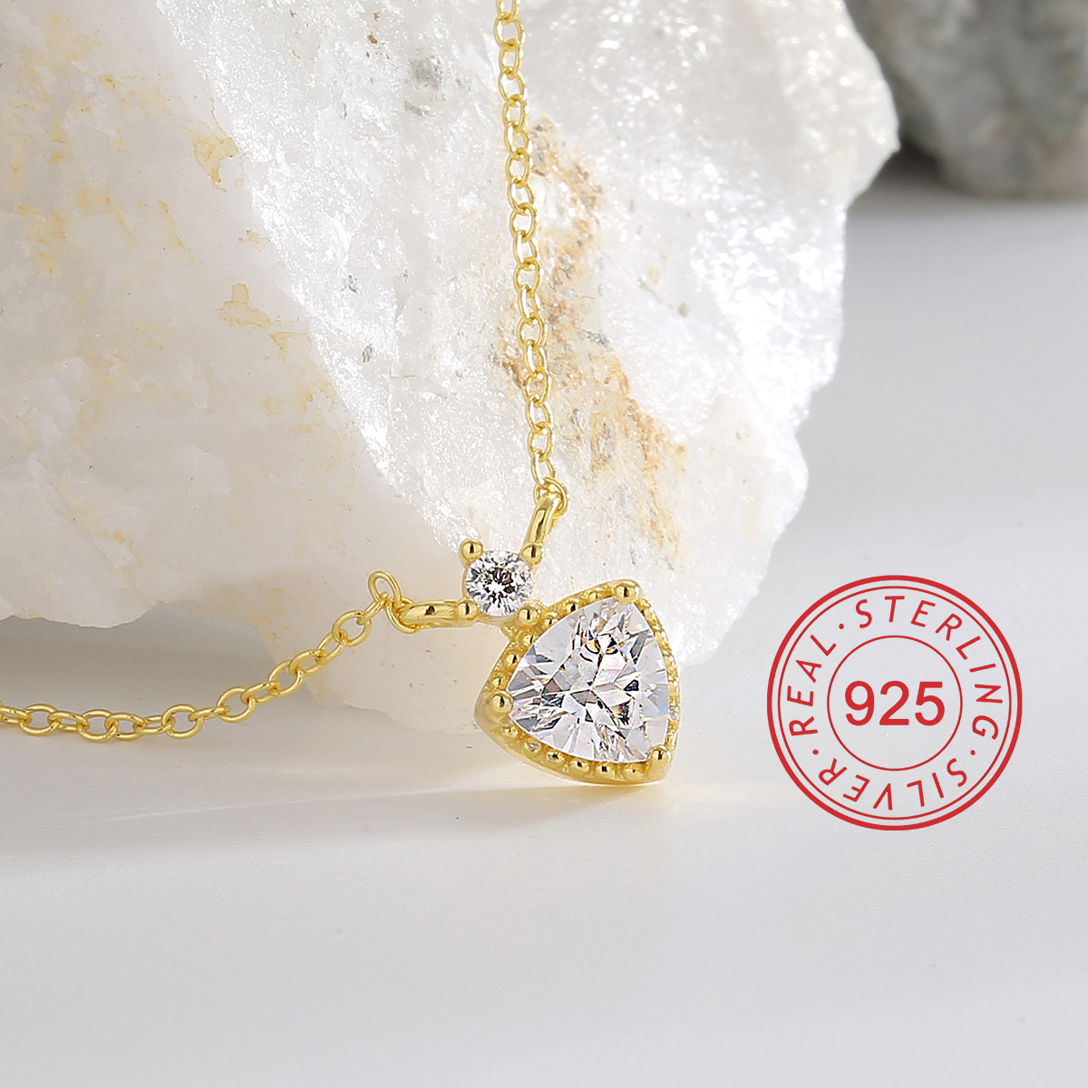 Sterling Silver 18K Gold Plated Simple Style Inlay Sun Star Heart Shape Zircon Pendant Necklace display picture 10