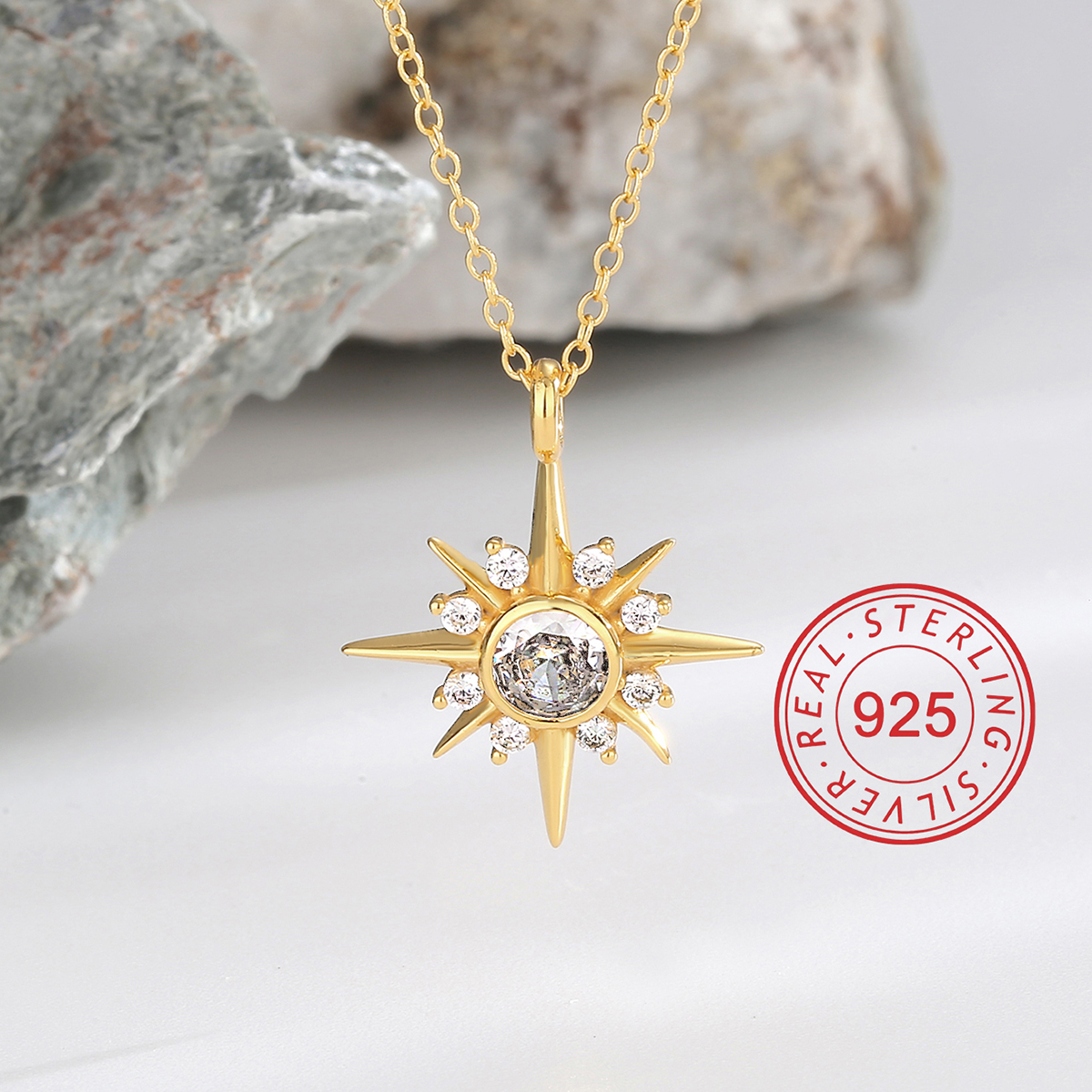 Plata Esterlina Chapados en oro de 18k Estilo Simple Embutido Sol Estrella Forma De Corazón Circón Collar Colgante display picture 12