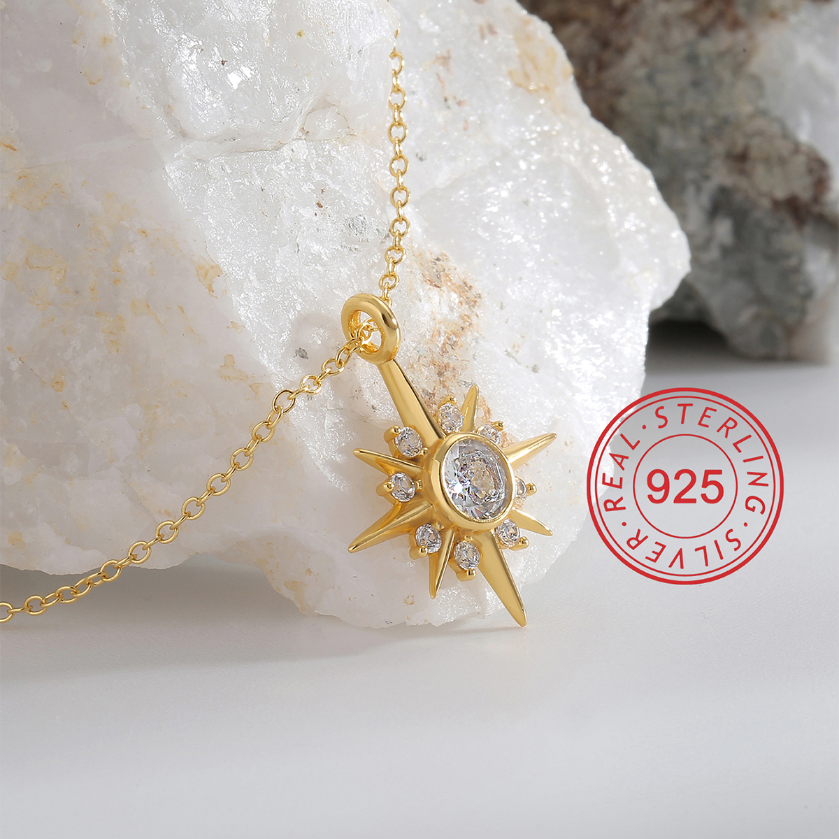 Sterling Silver 18K Gold Plated Simple Style Inlay Sun Star Heart Shape Zircon Pendant Necklace display picture 15