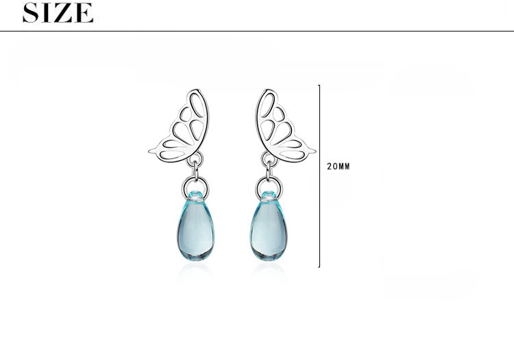 1 Pair IG Style Sweet Water Droplets Butterfly Hollow Out Artificial Crystal Copper White Gold Plated Drop Earrings display picture 1