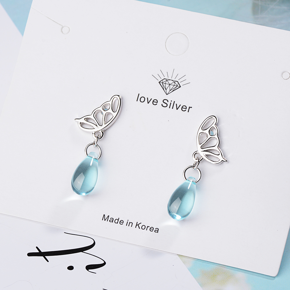 1 Pair IG Style Sweet Water Droplets Butterfly Hollow Out Artificial Crystal Copper White Gold Plated Drop Earrings display picture 4