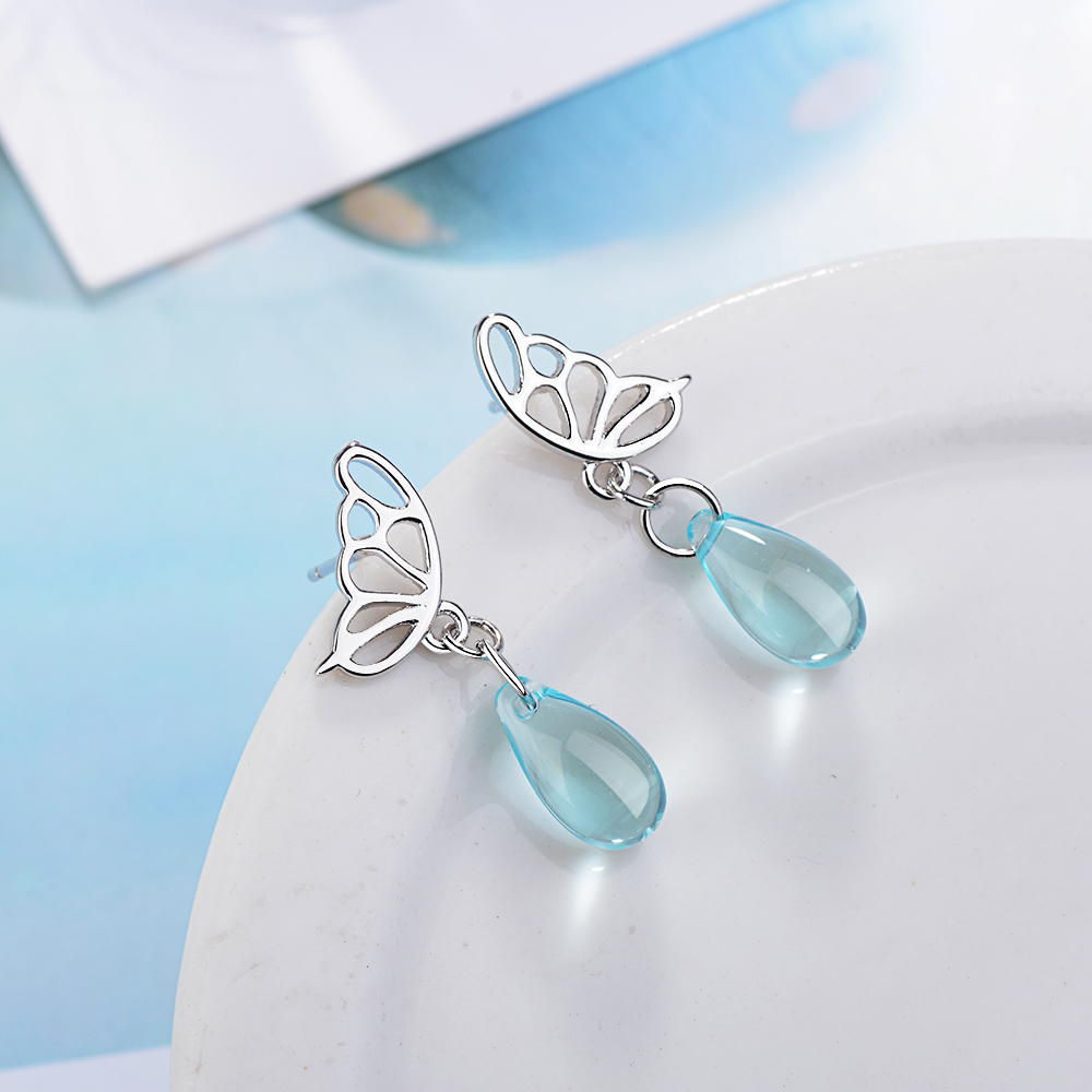 1 Pair IG Style Sweet Water Droplets Butterfly Hollow Out Artificial Crystal Copper White Gold Plated Drop Earrings display picture 3