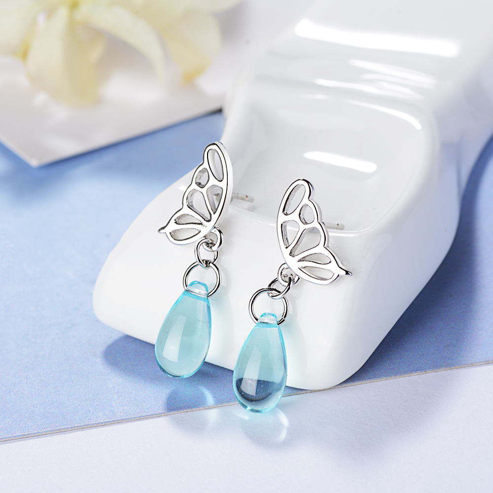 1 Pair IG Style Sweet Water Droplets Butterfly Hollow Out Artificial Crystal Copper White Gold Plated Drop Earrings display picture 5