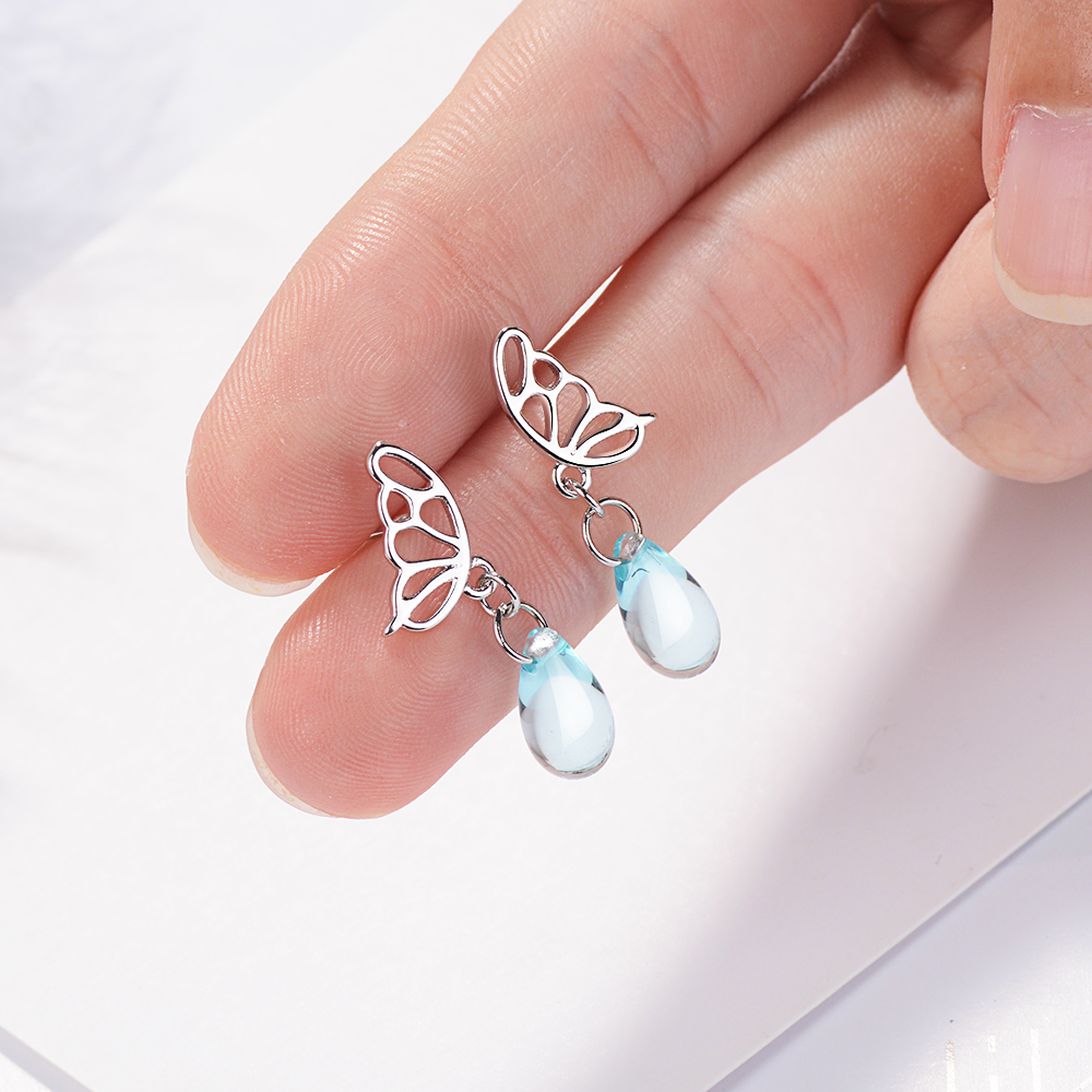 1 Pair IG Style Sweet Water Droplets Butterfly Hollow Out Artificial Crystal Copper White Gold Plated Drop Earrings display picture 6