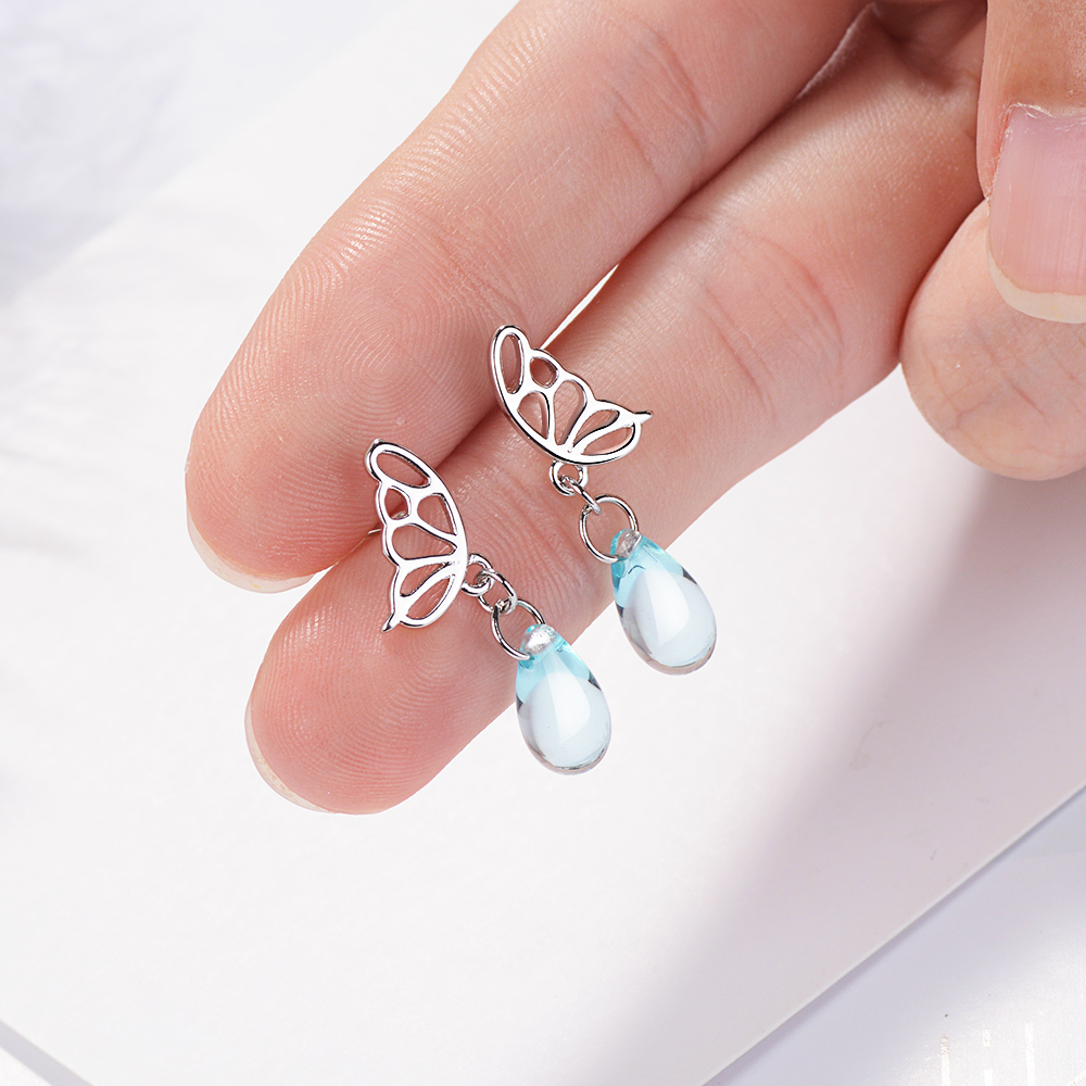 1 Paire Style IG Sucré Les Gouttelettes D'Eau Papillon Évider Cristal Artificiel Le Cuivre Or Blanc Plaqué Boucles D'oreilles display picture 6