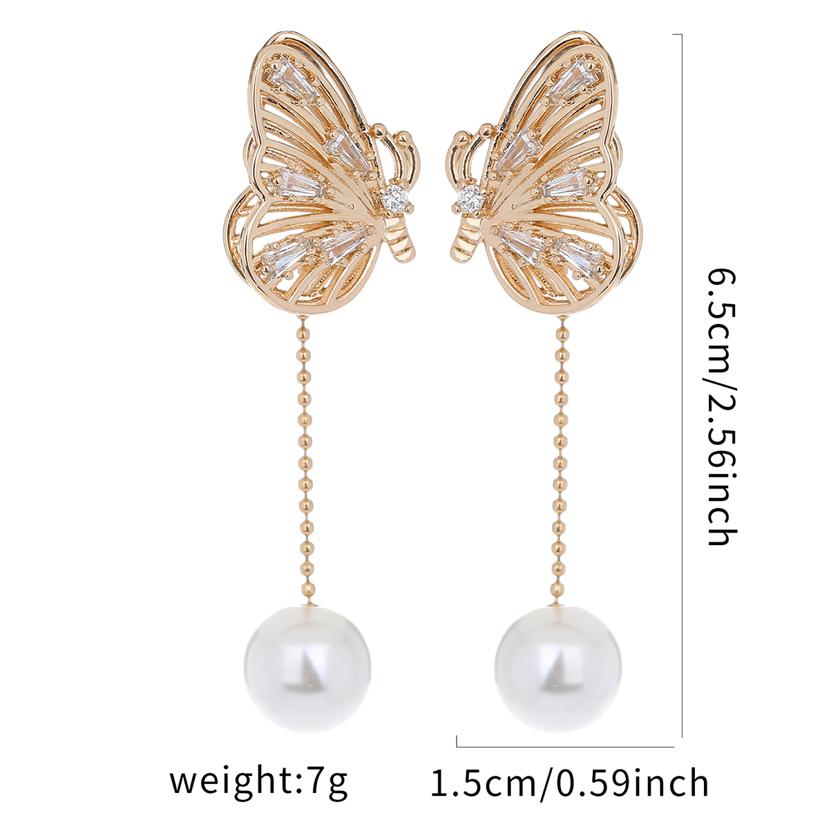 1 Pair IG Style Exaggerated Simple Style Butterfly Hollow Out Inlay Artificial Pearl Copper Zircon Drop Earrings display picture 1