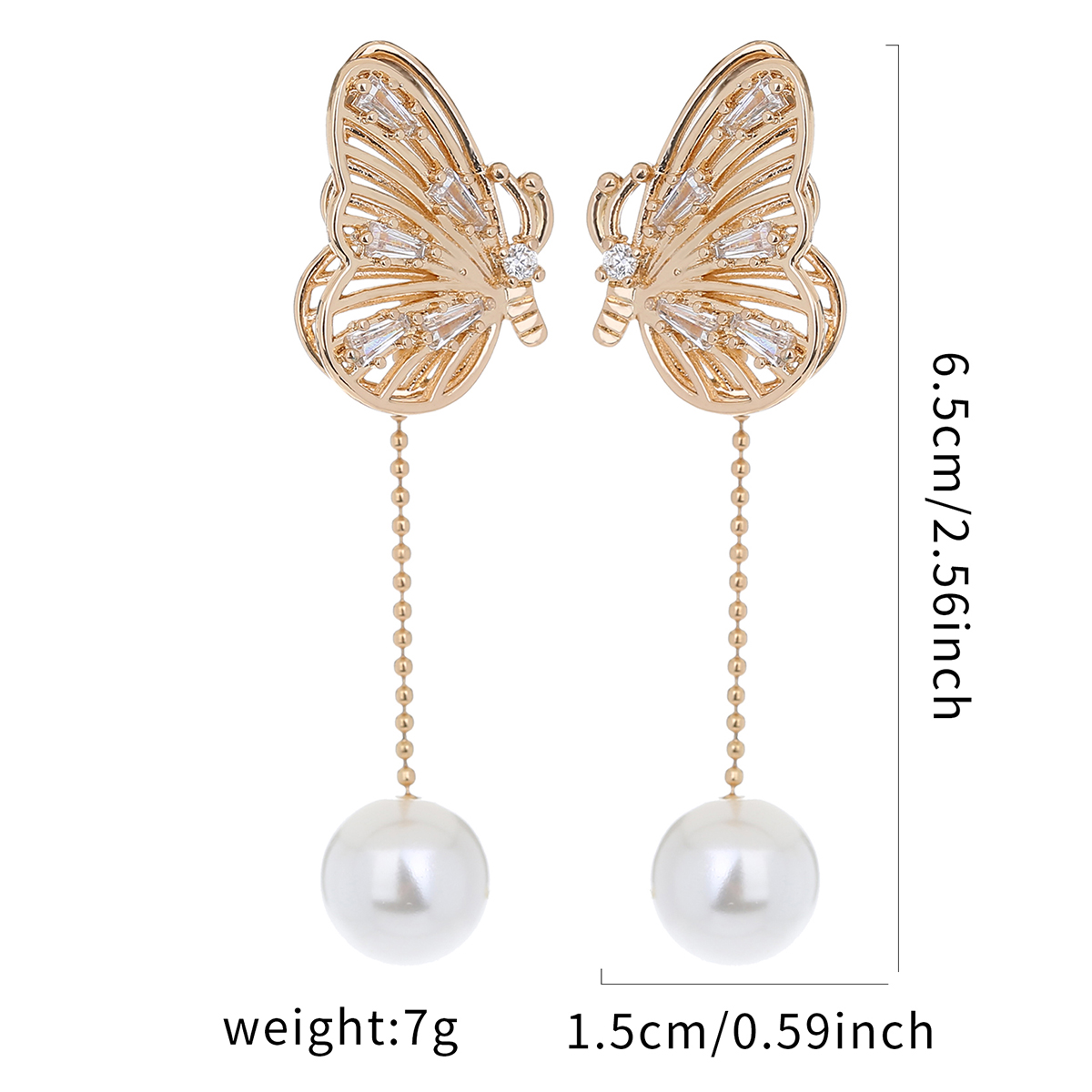 1 Paire Style IG Exagéré Style Simple Papillon Évider Incruster Perle Artificielle Le Cuivre Zircon Boucles D'oreilles display picture 1