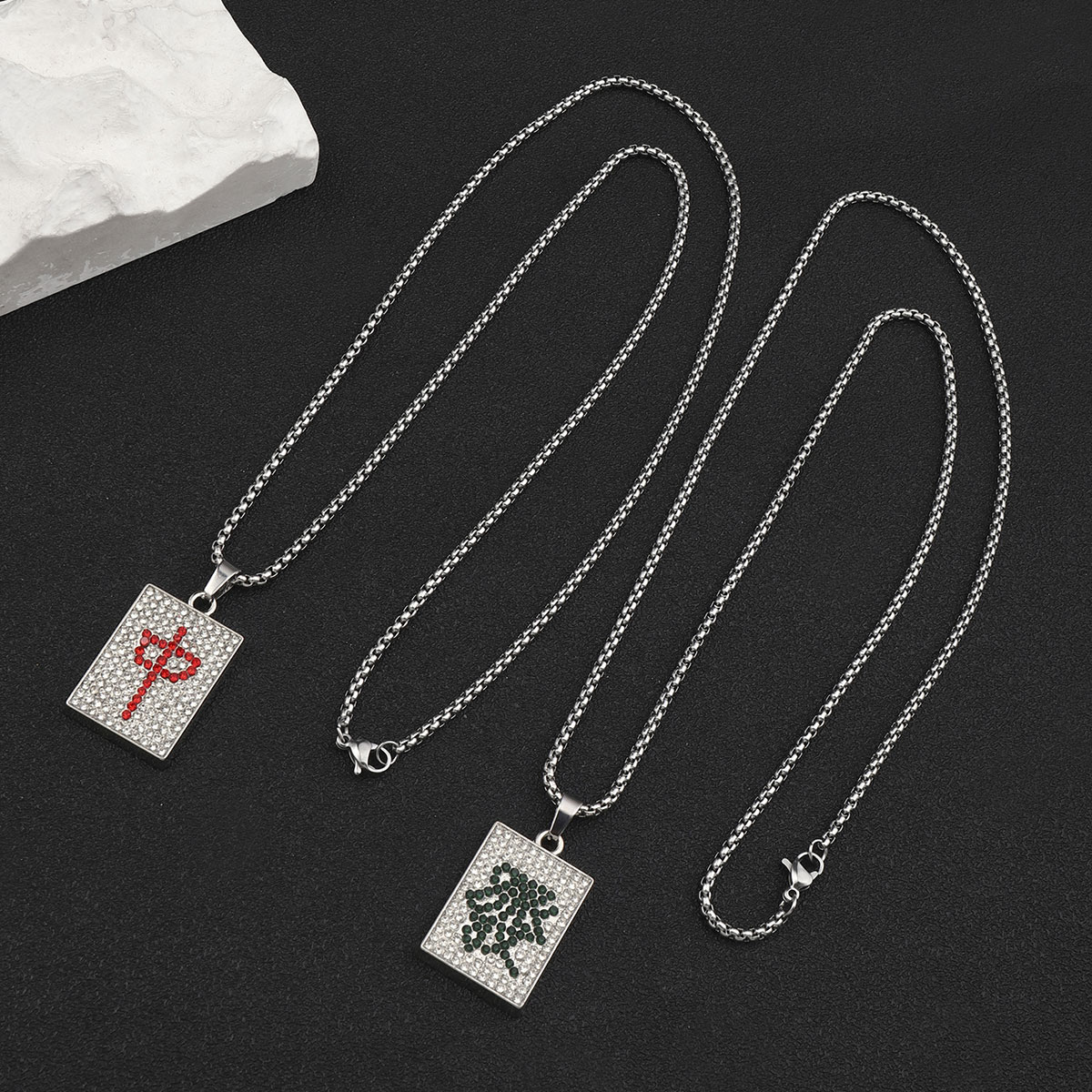 Hip Hop Robot Mahjong Poker Alliage De Zinc Acier Inoxydable 201 Incruster Strass Hommes Pendentif display picture 4