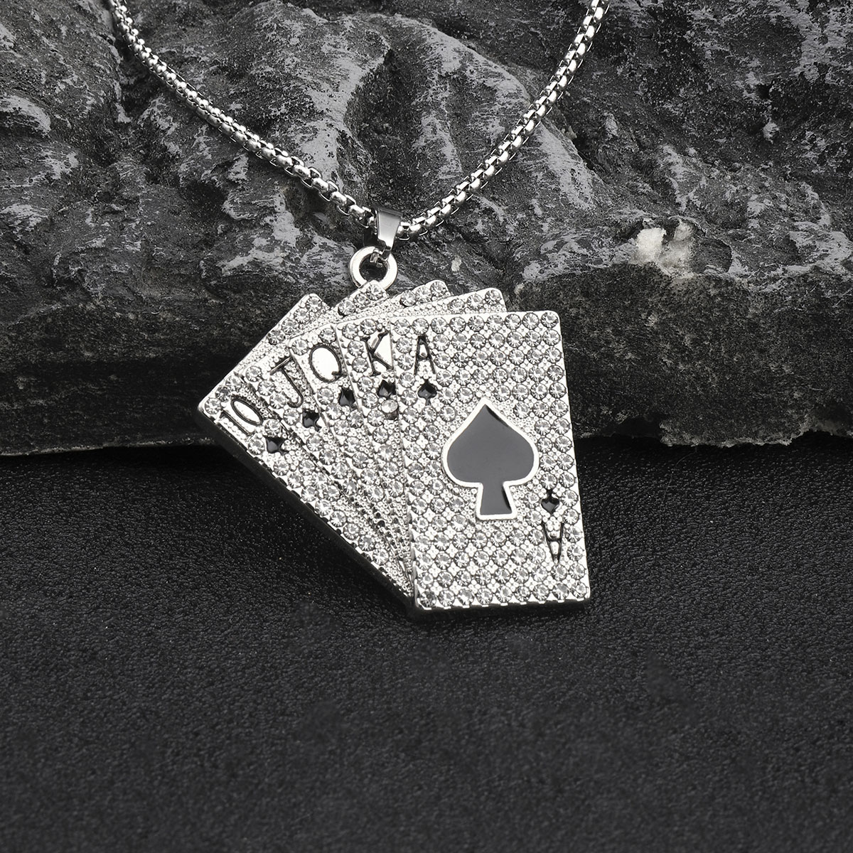 Hip Hop Robot Mahjong Poker Alliage De Zinc Acier Inoxydable 201 Incruster Strass Hommes Pendentif display picture 6