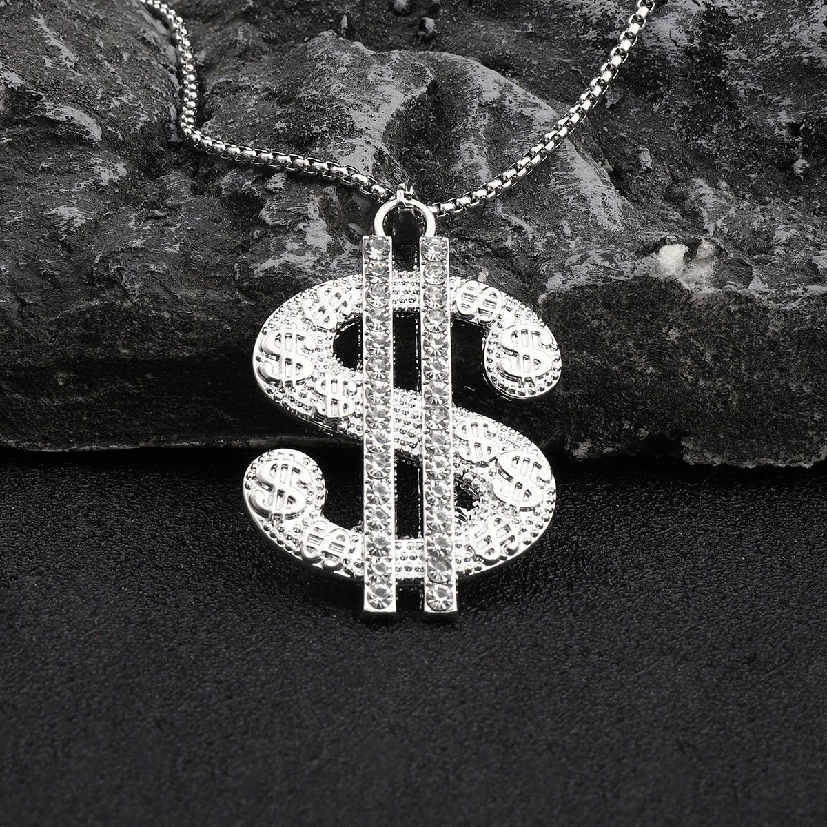 Hip-Hop Dollar 201 Stainless Steel Zinc Alloy Inlay Rhinestones Men's Pendant Necklace display picture 4
