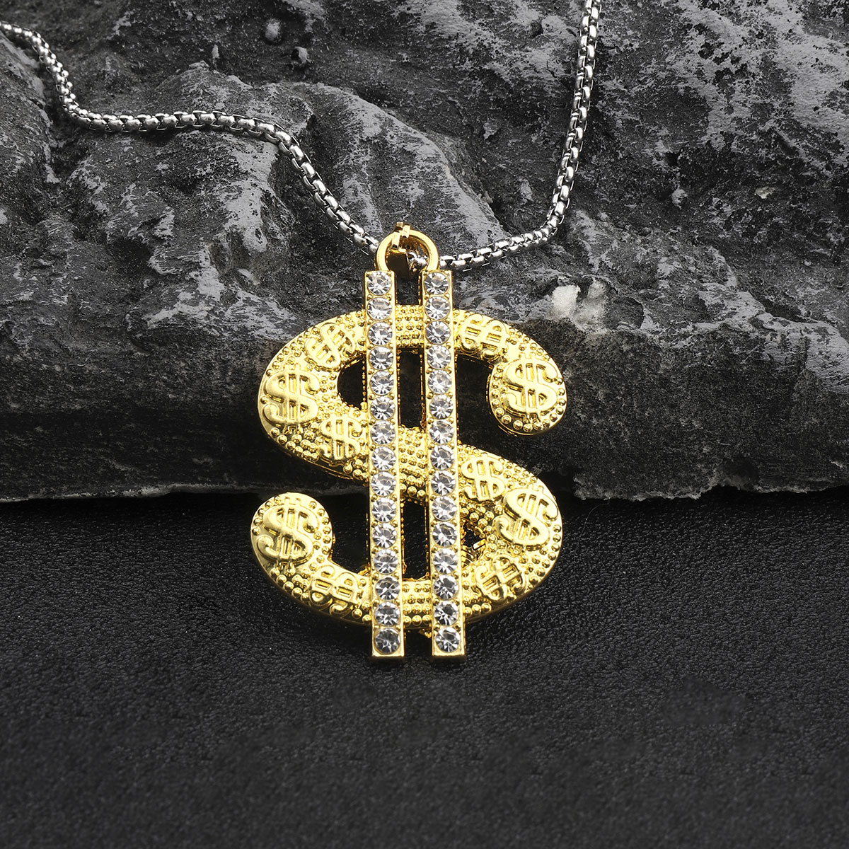 Hip-Hop Dollar 201 Stainless Steel Zinc Alloy Inlay Rhinestones Men's Pendant Necklace display picture 5
