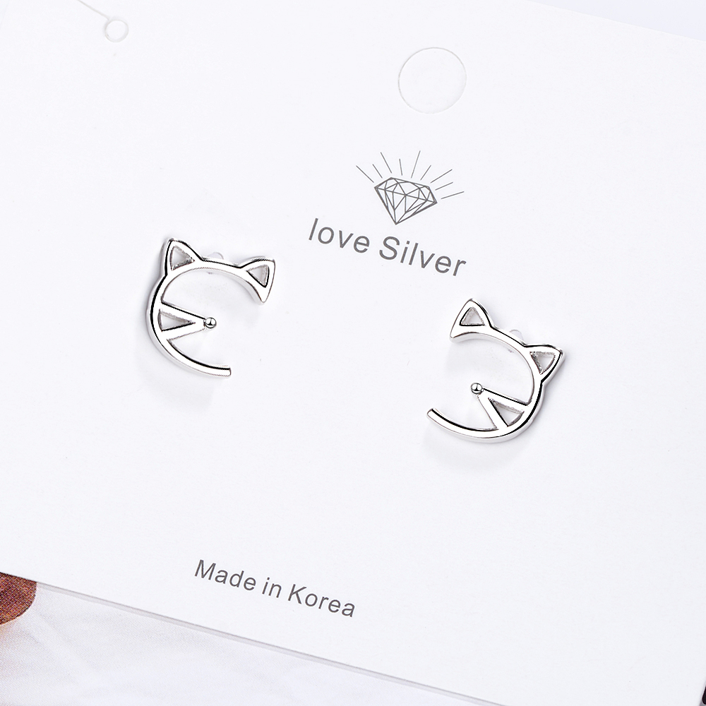 1 Pair Cute Simple Style Cat Copper White Gold Plated Ear Studs display picture 4