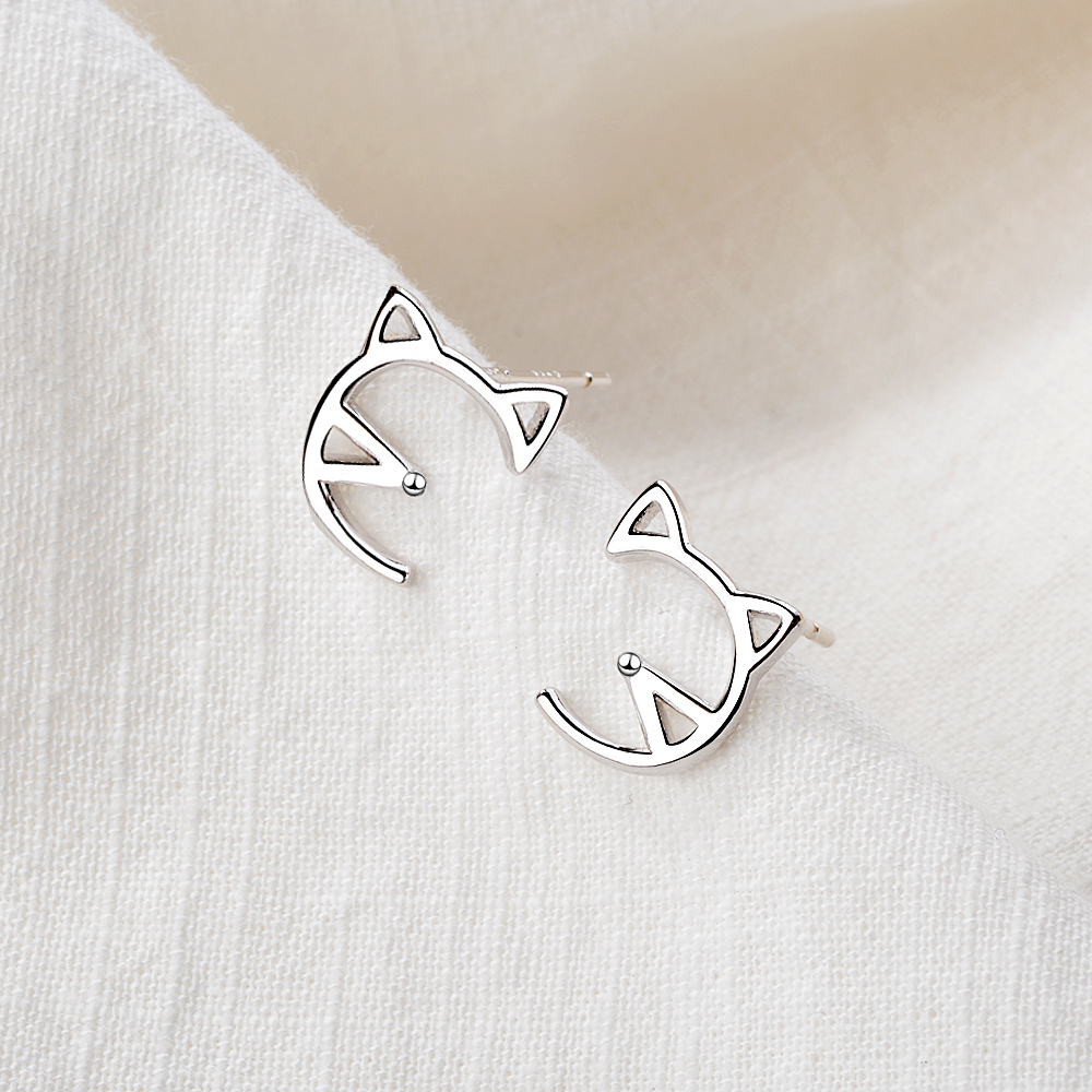 1 Pair Cute Simple Style Cat Copper White Gold Plated Ear Studs display picture 3
