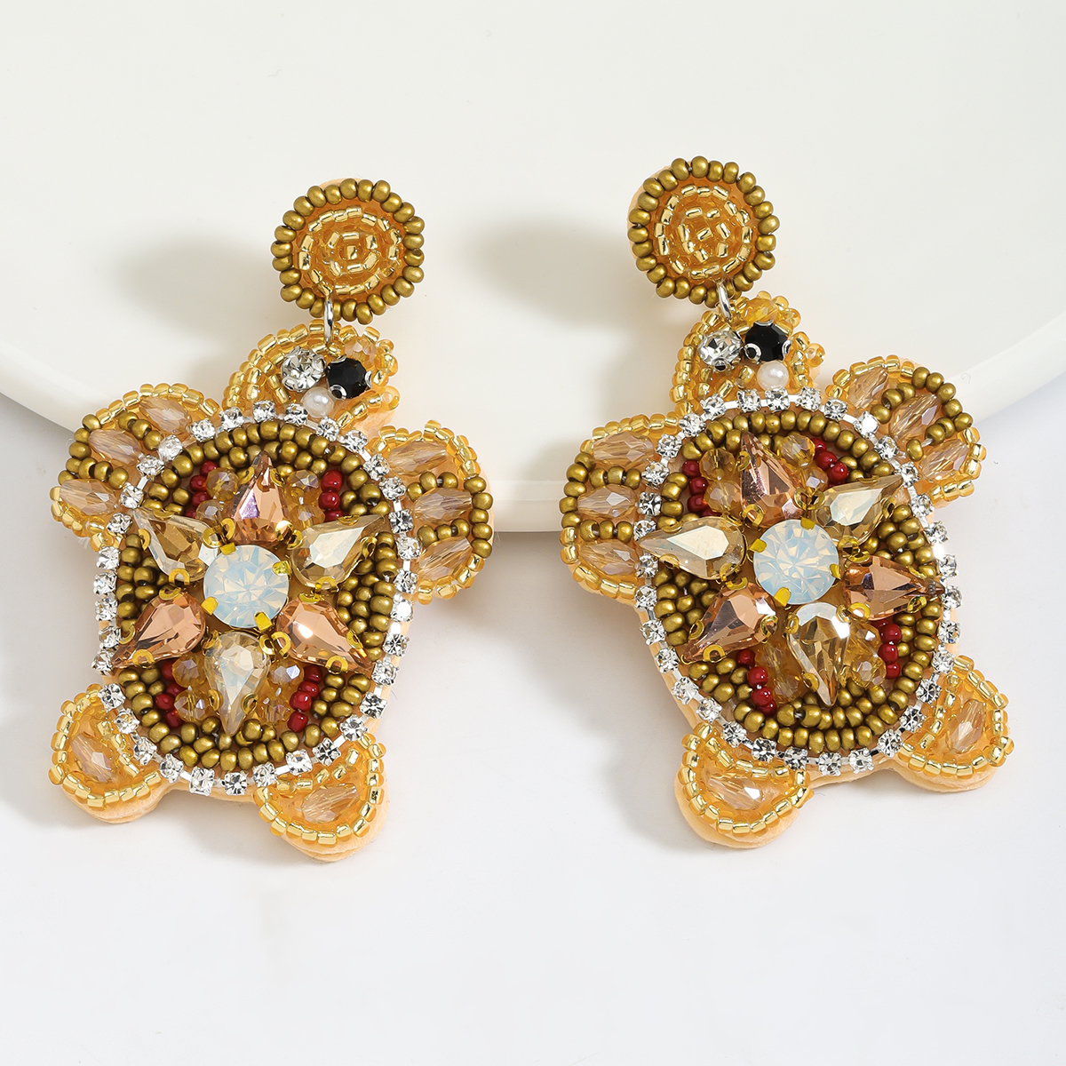 1 Pair Cute Vacation Beach Tortoise Beaded Handmade Inlay Seed Bead Rhinestones Drop Earrings display picture 2