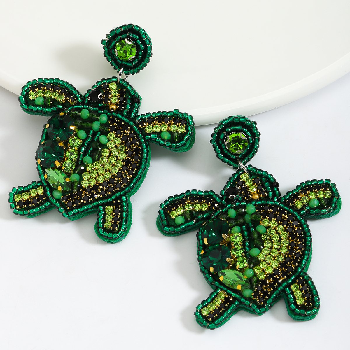 1 Pair Cute Vacation Beach Tortoise Beaded Handmade Inlay Seed Bead Rhinestones Drop Earrings display picture 3