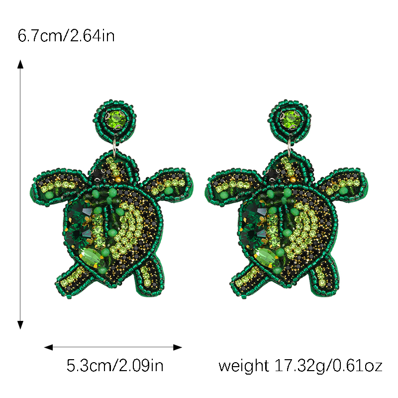 1 Pair Cute Vacation Beach Tortoise Beaded Handmade Inlay Seed Bead Rhinestones Drop Earrings display picture 8