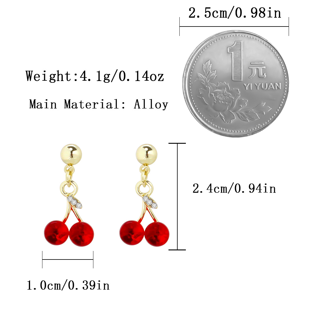 1 Pair Sweet Simple Style Commute Cherry Inlay Alloy Rhinestones Gold Plated Drop Earrings display picture 1