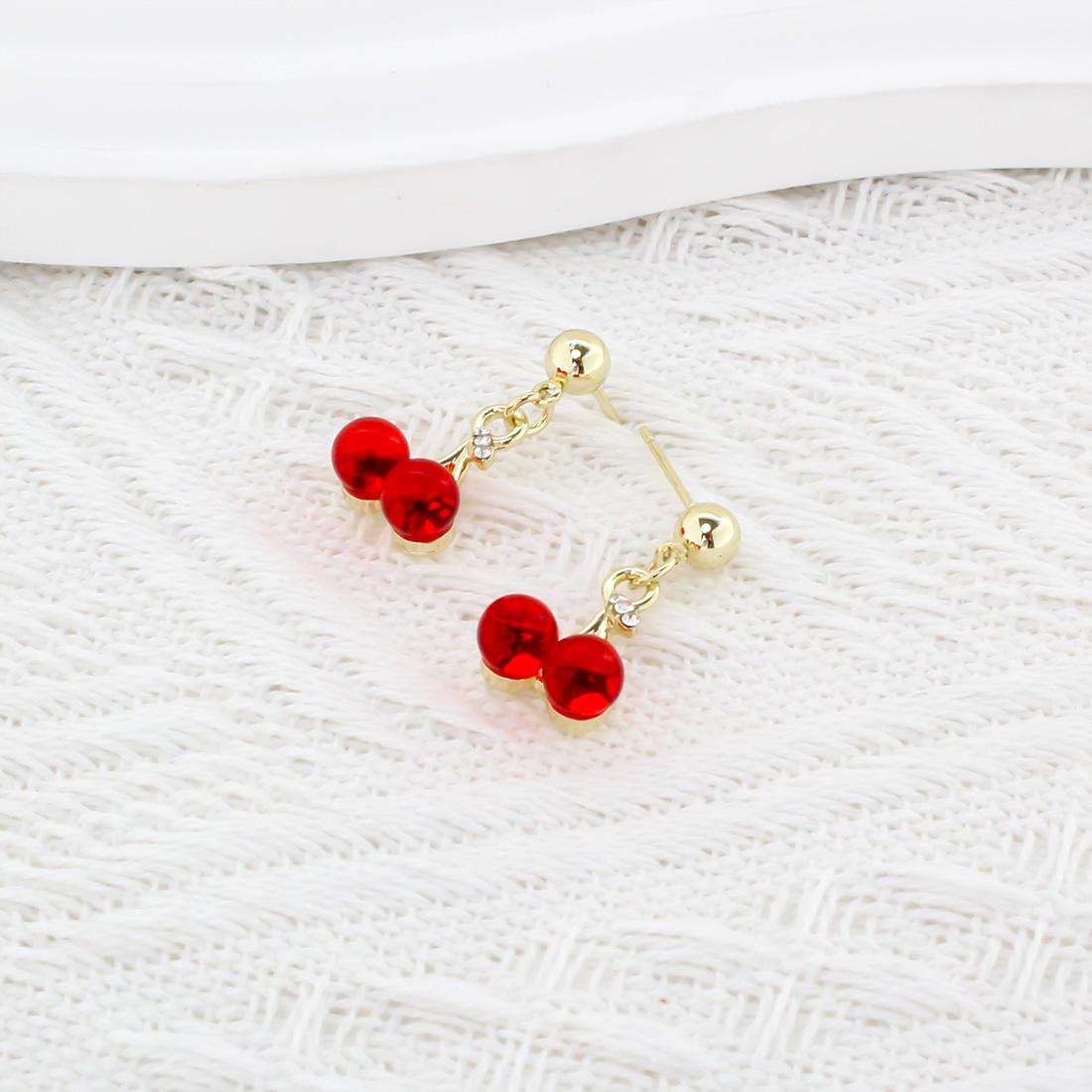 1 Pair Sweet Simple Style Commute Cherry Inlay Alloy Rhinestones Gold Plated Drop Earrings display picture 4