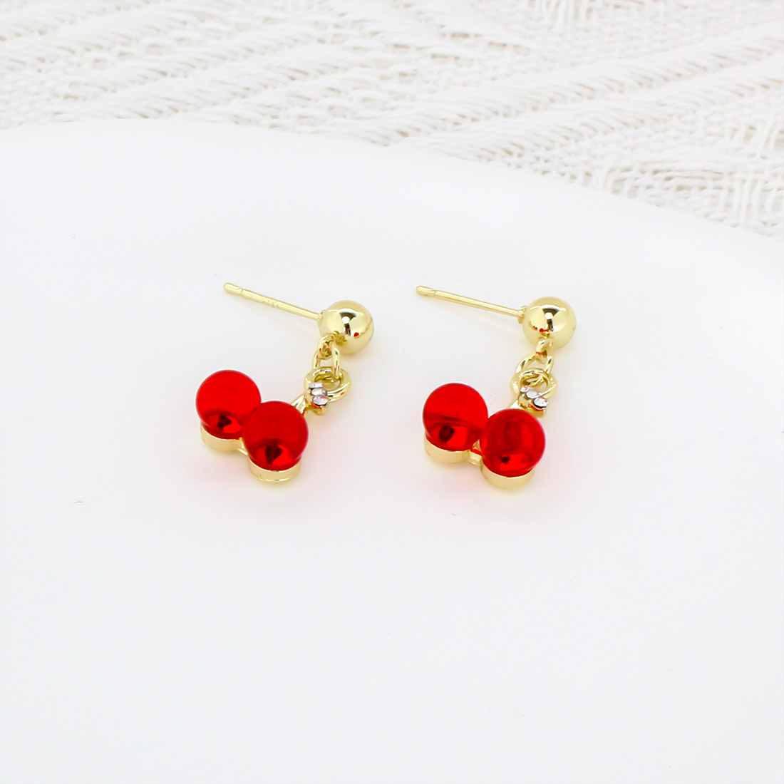 1 Pair Sweet Simple Style Commute Cherry Inlay Alloy Rhinestones Gold Plated Drop Earrings display picture 6