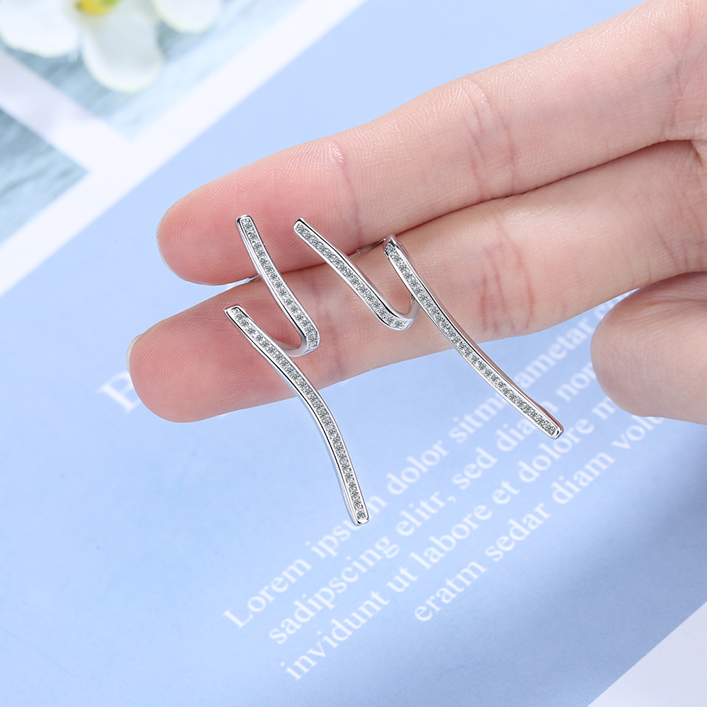 1 Pair Simple Style Waves Inlay Copper Zircon White Gold Plated Ear Studs display picture 7