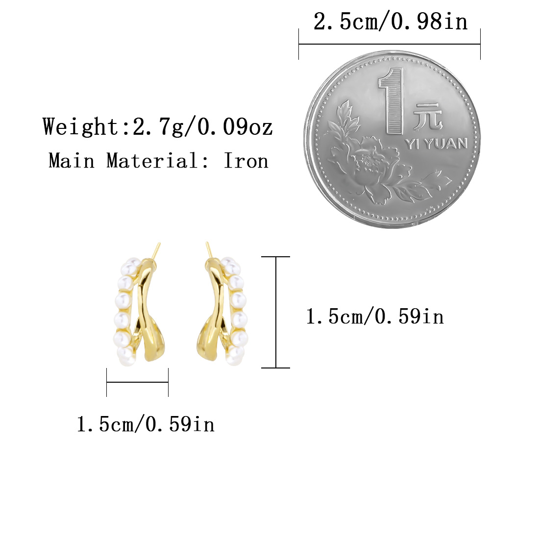1 Pair Elegant Simple Style Commute C Shape Inlay Iron Pearl Gold Plated Ear Studs display picture 1