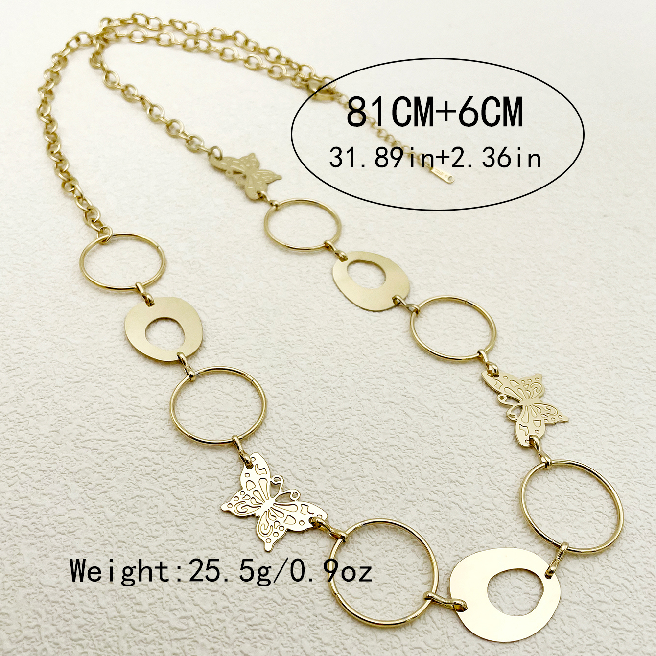 304 Stainless Steel Glam Simple Style Irregular Patchwork Hollow Out Round Butterfly Chain Long Necklace display picture 3