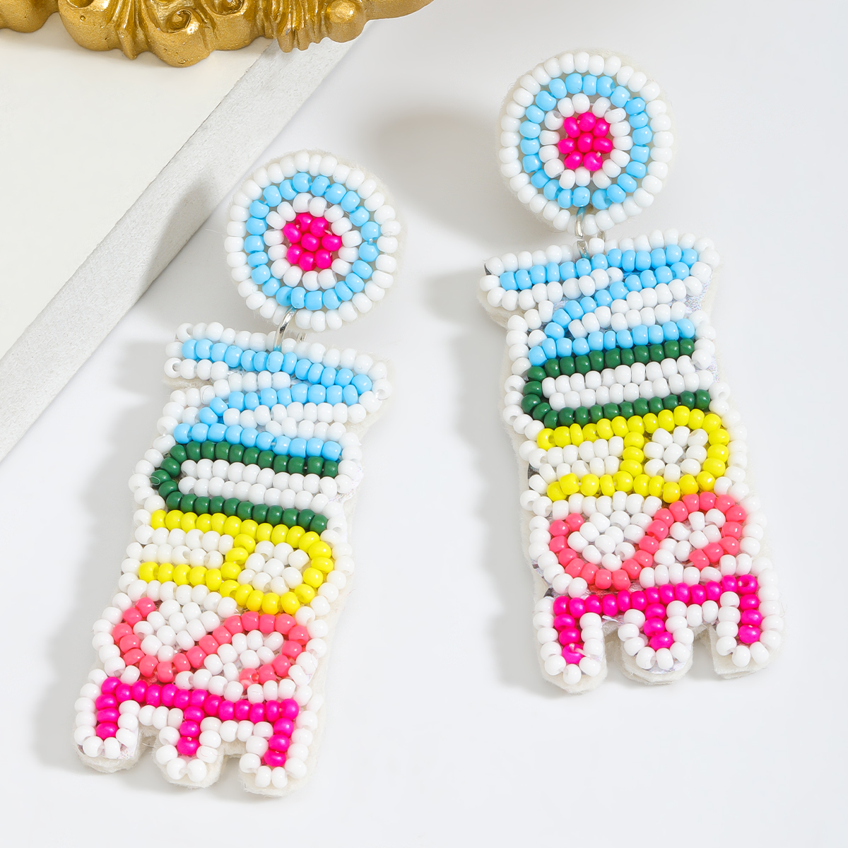 1 Pair Simple Style Classic Style Letter Plating Inlay Seed Bead Rhinestones Drop Earrings display picture 6