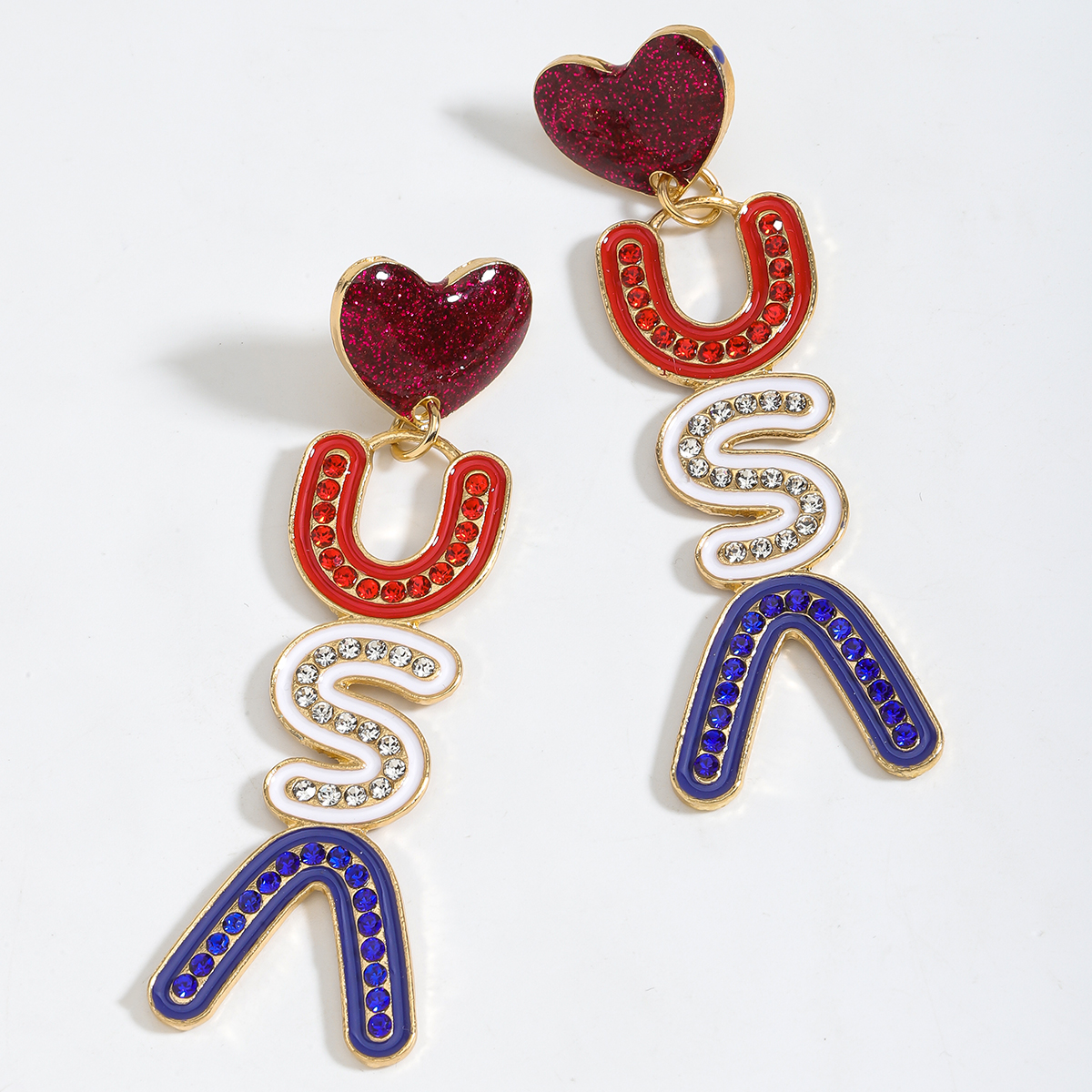 1 Pair Vintage Style Luxurious Classic Style Usa Enamel Alloy Drop Earrings display picture 4