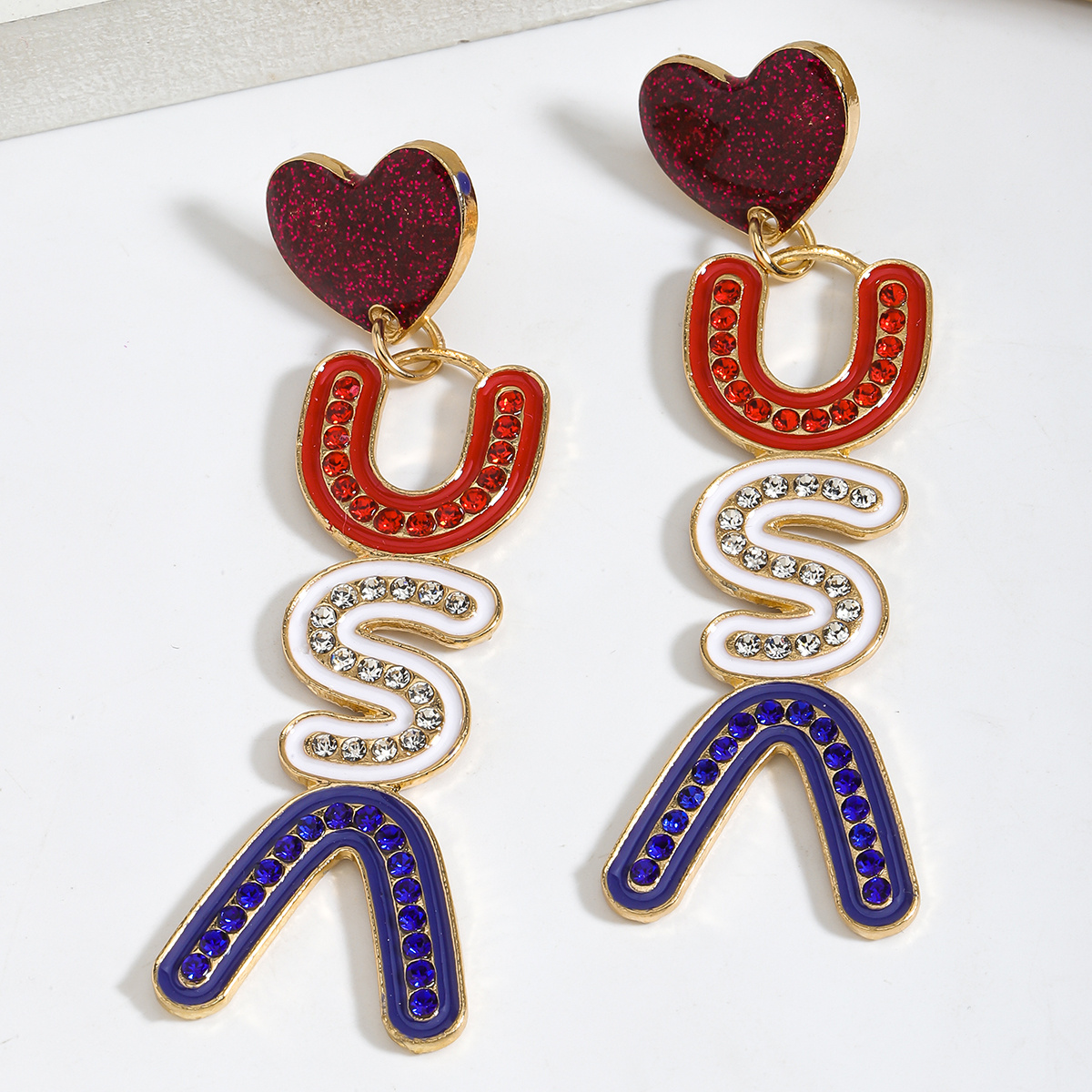 1 Pair Vintage Style Luxurious Classic Style Usa Enamel Alloy Drop Earrings display picture 5