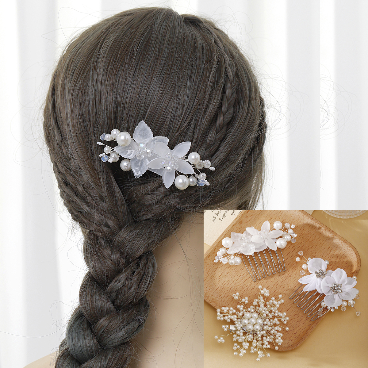 Women's Fairy Style Princess Bridal Flower Imitation Pearl Handmade Inlay Artificial Pearls Rhinestones Hair Clip Insert Comb display picture 13