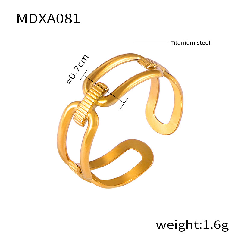 Titanium Steel 18K Gold Plated Casual Simple Style Layered Plating Hollow Out Round Heart Shape Lines Open Rings display picture 7