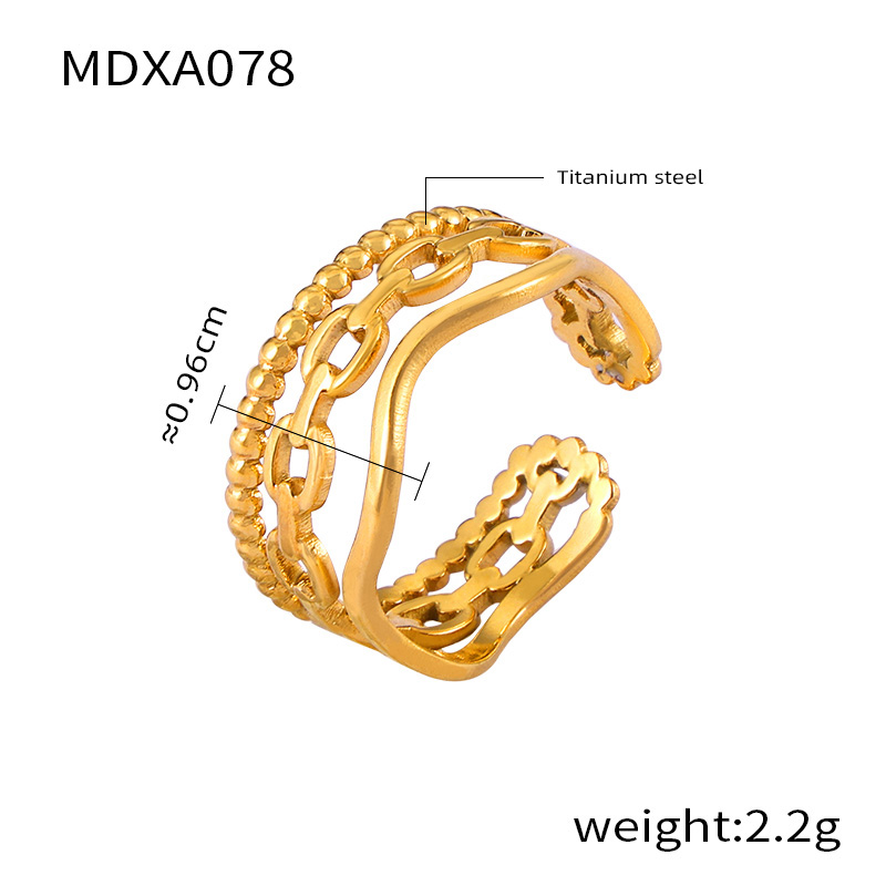 Titanium Steel 18K Gold Plated Casual Simple Style Layered Plating Hollow Out Round Heart Shape Lines Open Rings display picture 13