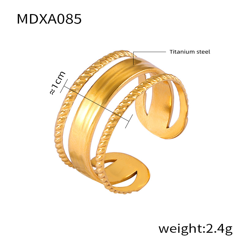 Titanium Steel 18K Gold Plated Casual Simple Style Layered Plating Hollow Out Round Heart Shape Lines Open Rings display picture 12