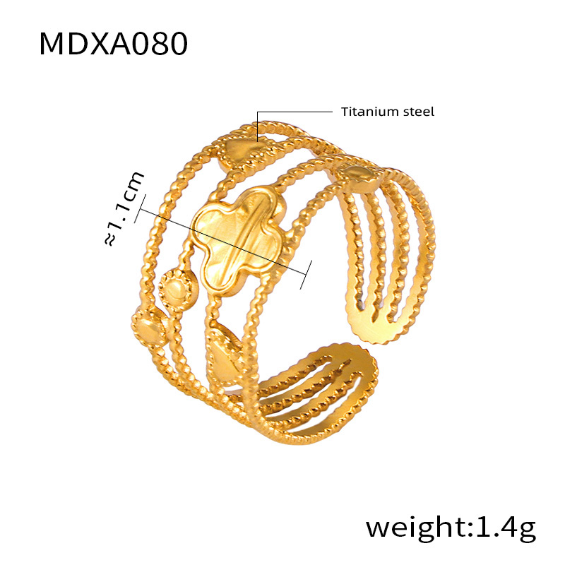 Titanium Steel 18K Gold Plated Casual Simple Style Layered Plating Hollow Out Round Heart Shape Lines Open Rings display picture 14