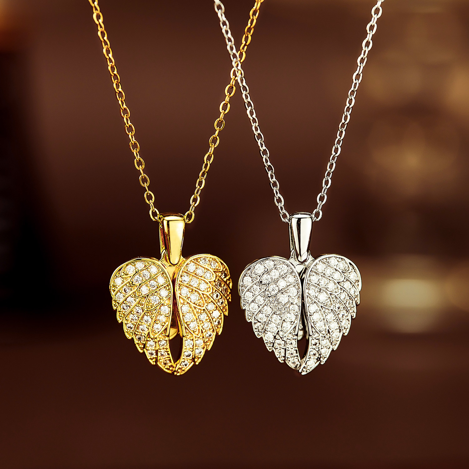 Wholesale IG Style Shiny Heart Shape Wings 304 Stainless Steel Copper Inlay Zircon Pendant Necklace display picture 6