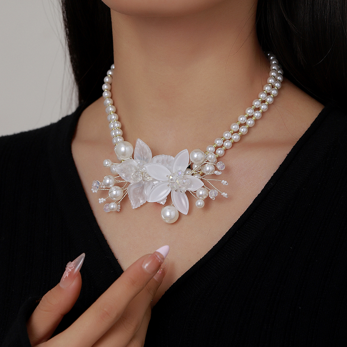 Style IG Sucré Fleur Perle D'Imitation Perlé Femmes Collier display picture 4